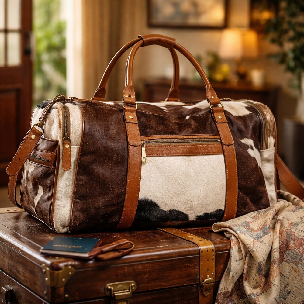 🔥New Myra Bag genuine Leather cowhide hair-on duffle bag travel unisex - Picture 3 of 15